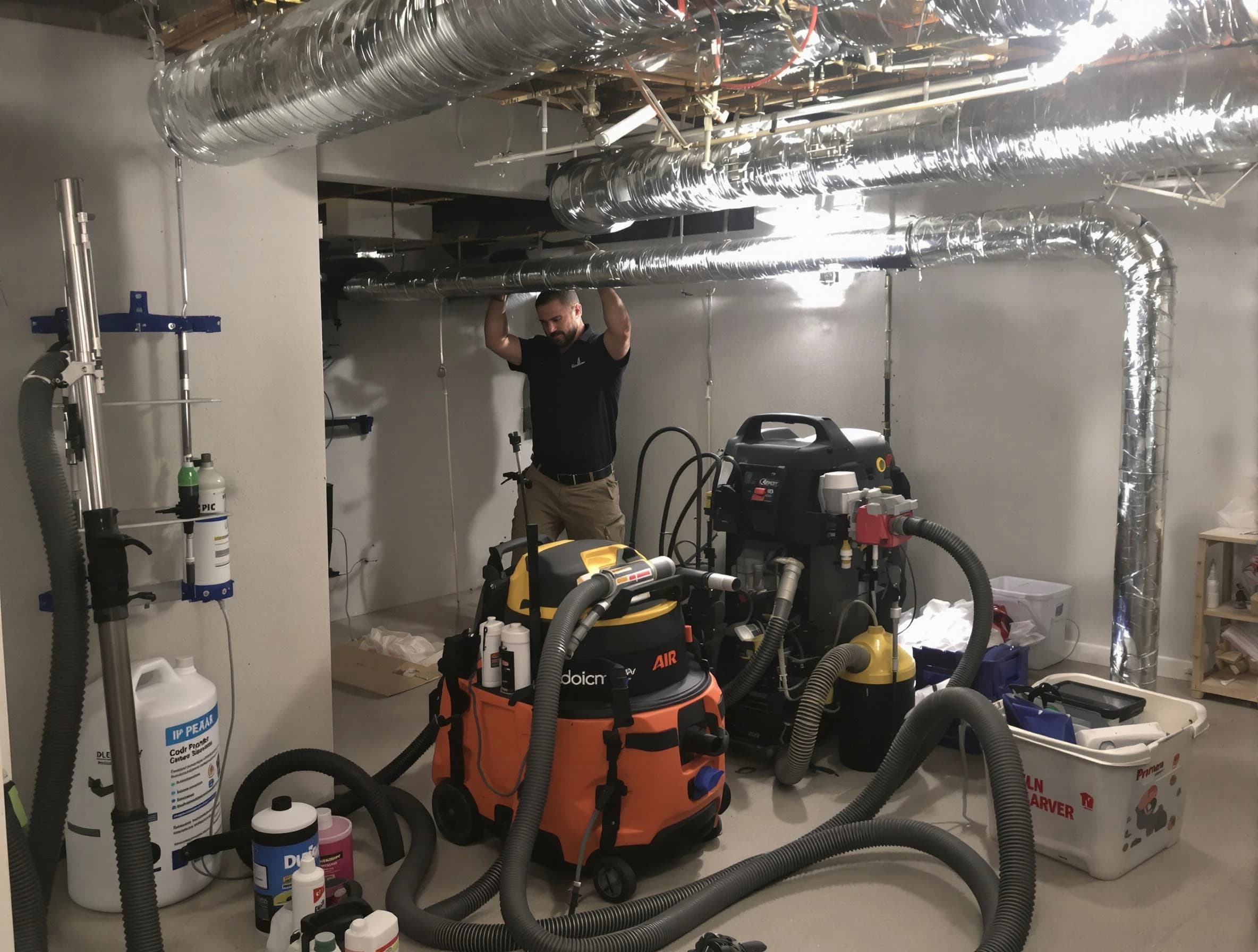Tooele Air Duct Cleaning specialist performing professional mold removal from air ducts using safety equipment in Tooele