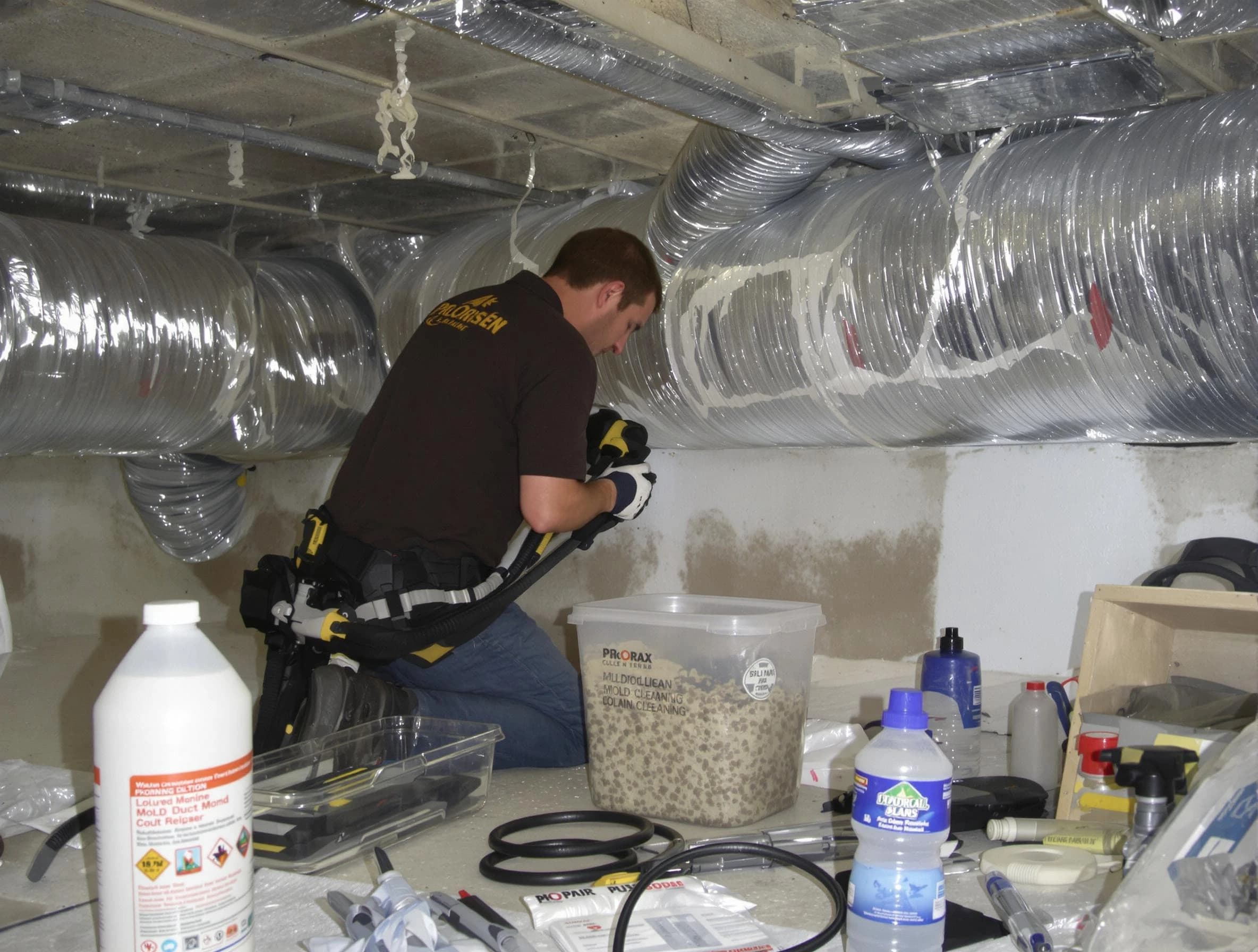 Tooele Air Duct Cleaning specialist performing professional mold removal from air ducts in Tooele
