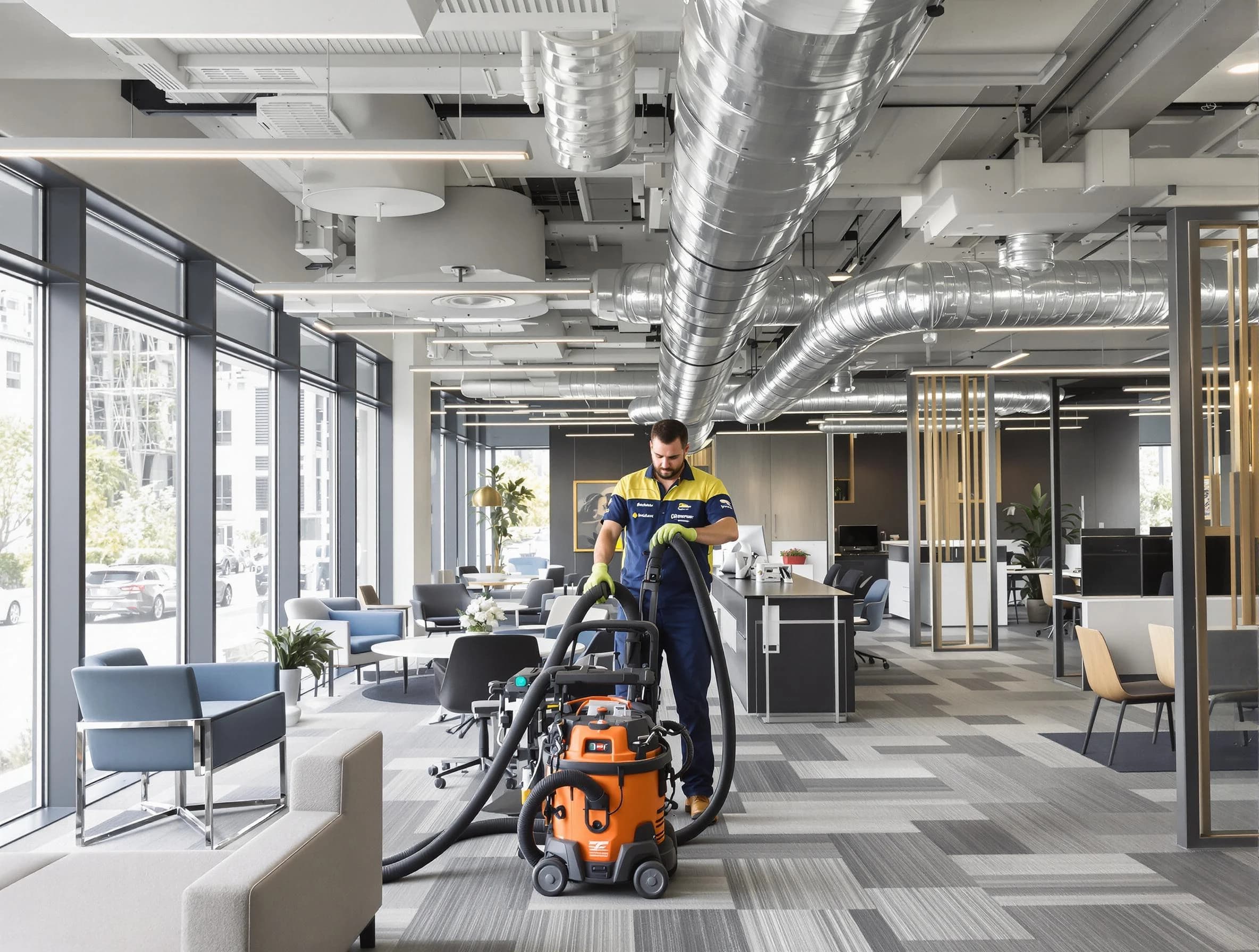 Tooele Air Duct Cleaning team performing thorough commercial duct cleaning at a Tooele business center