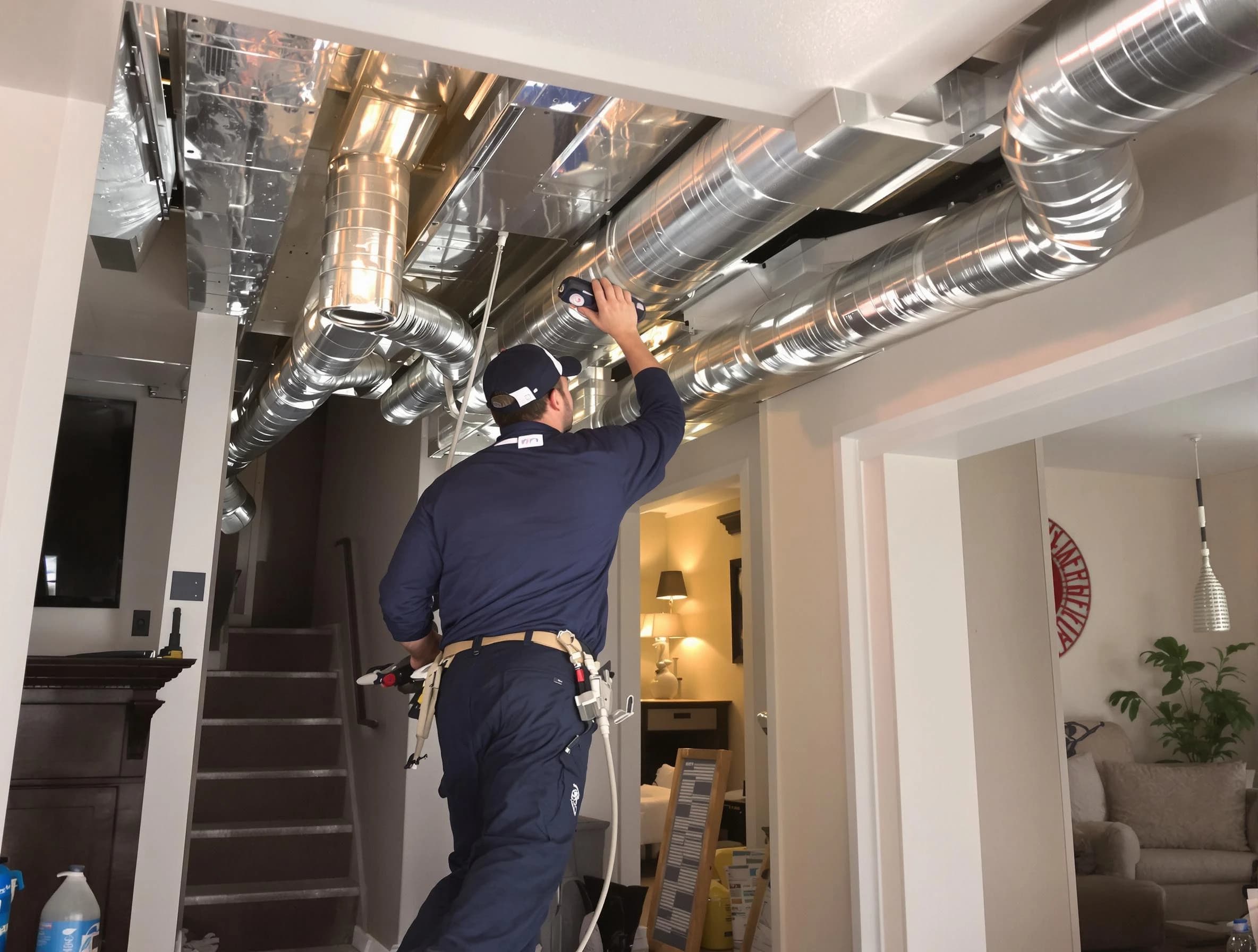 Tooele Air Duct Cleaning expert performing specialized duct cleaning in a mobile home in Tooele