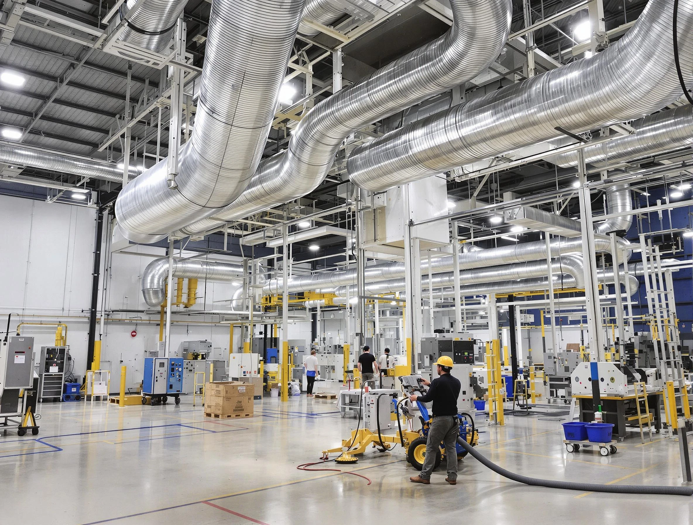 Tooele Air Duct Cleaning team performing comprehensive industrial duct cleaning at a large facility in Tooele
